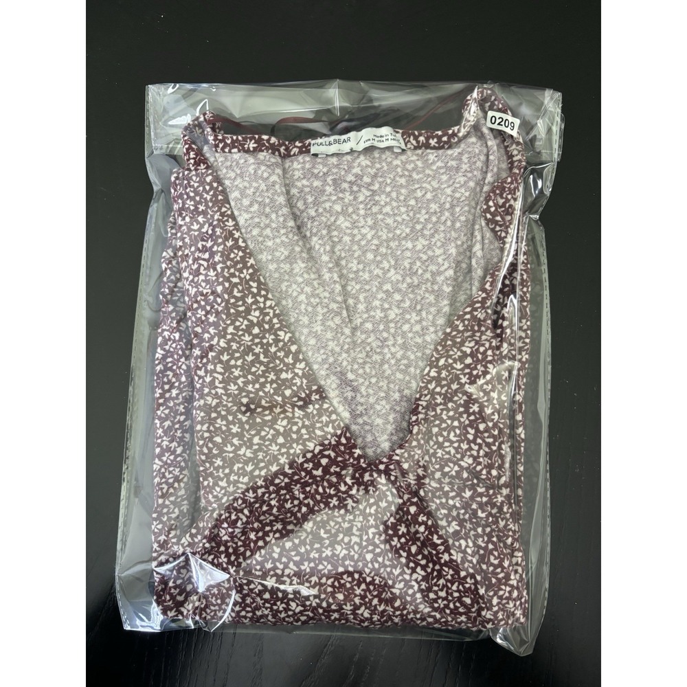 Pull&Bear Dress Women M Burgundy Floral Print Long Sleeve  V-Neck Boho Casual - Picture 16 of 16
